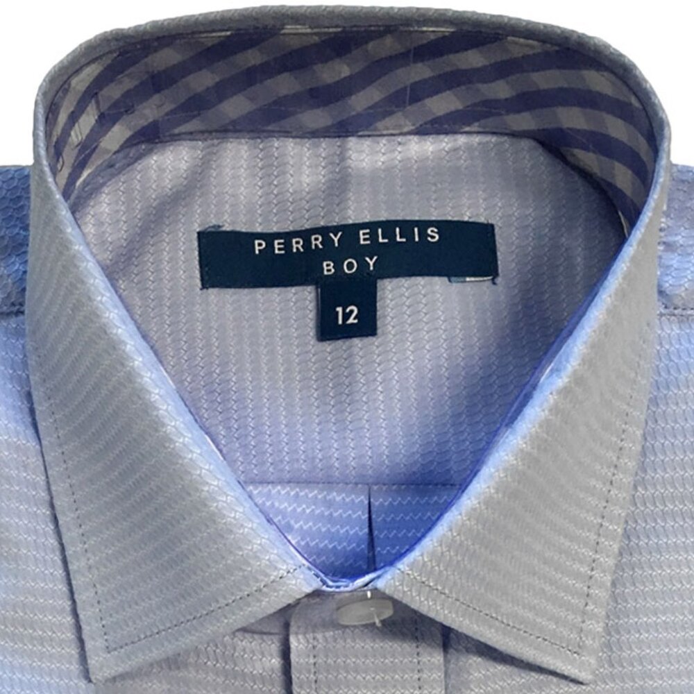 Poshers Exclusive! Boys Perry Ellis Dress Shirt w/ Tie Slim Fit, Grey - Picture 2 of 4